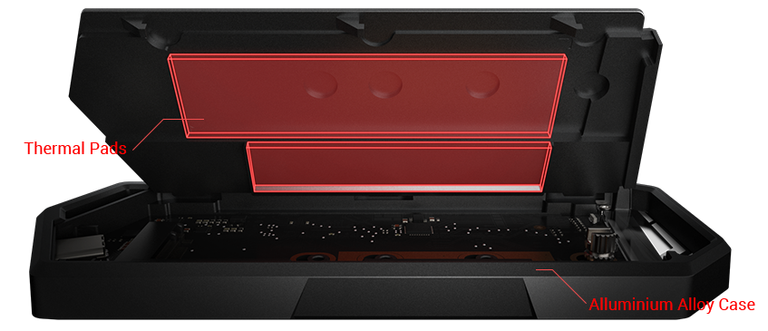 Internal thermal pads and aluminum alloy case of ROG STRIX ARION